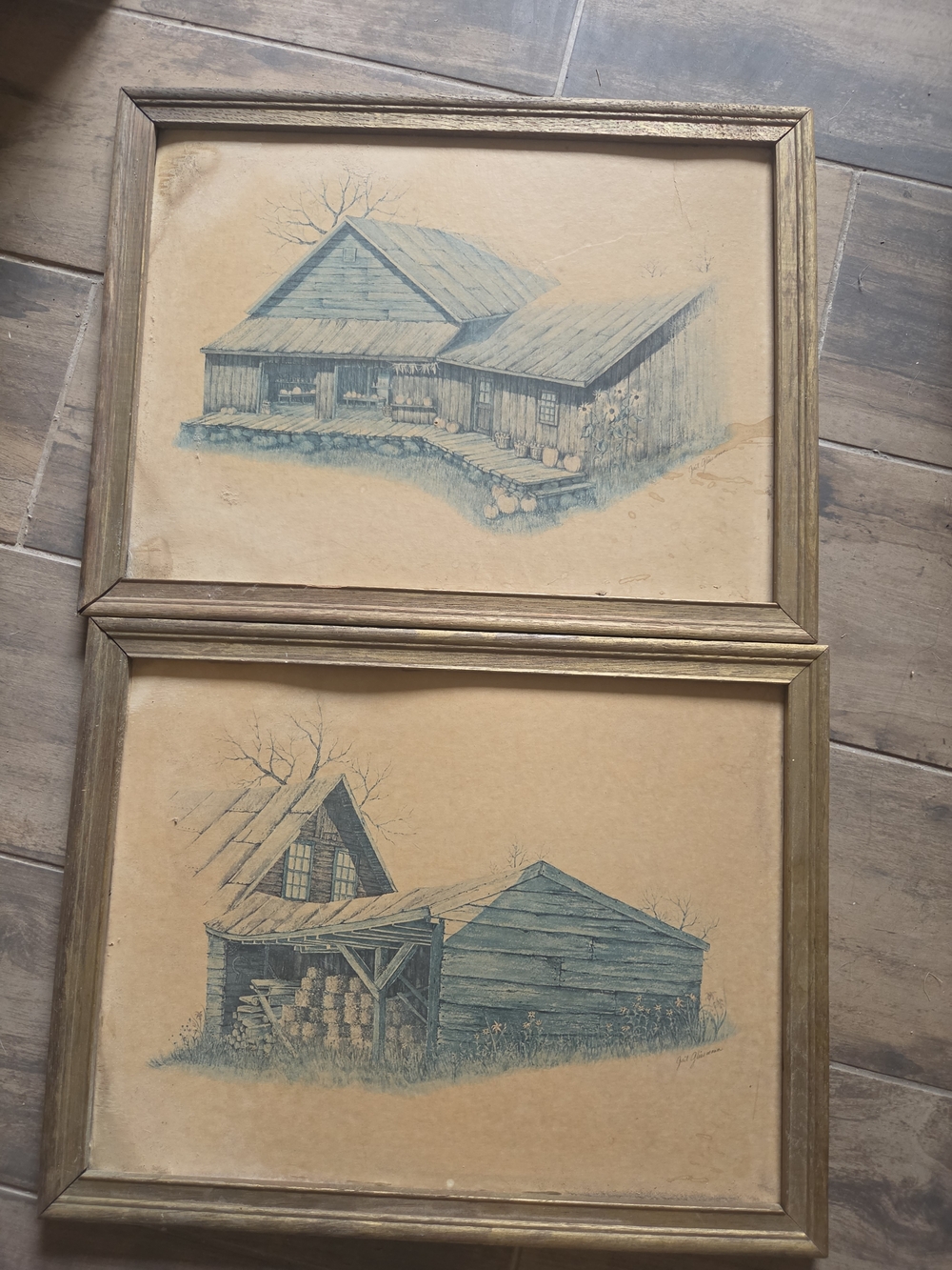 Set Of 2 Rustic Blue Barn Cottage Art Print — Unbranded